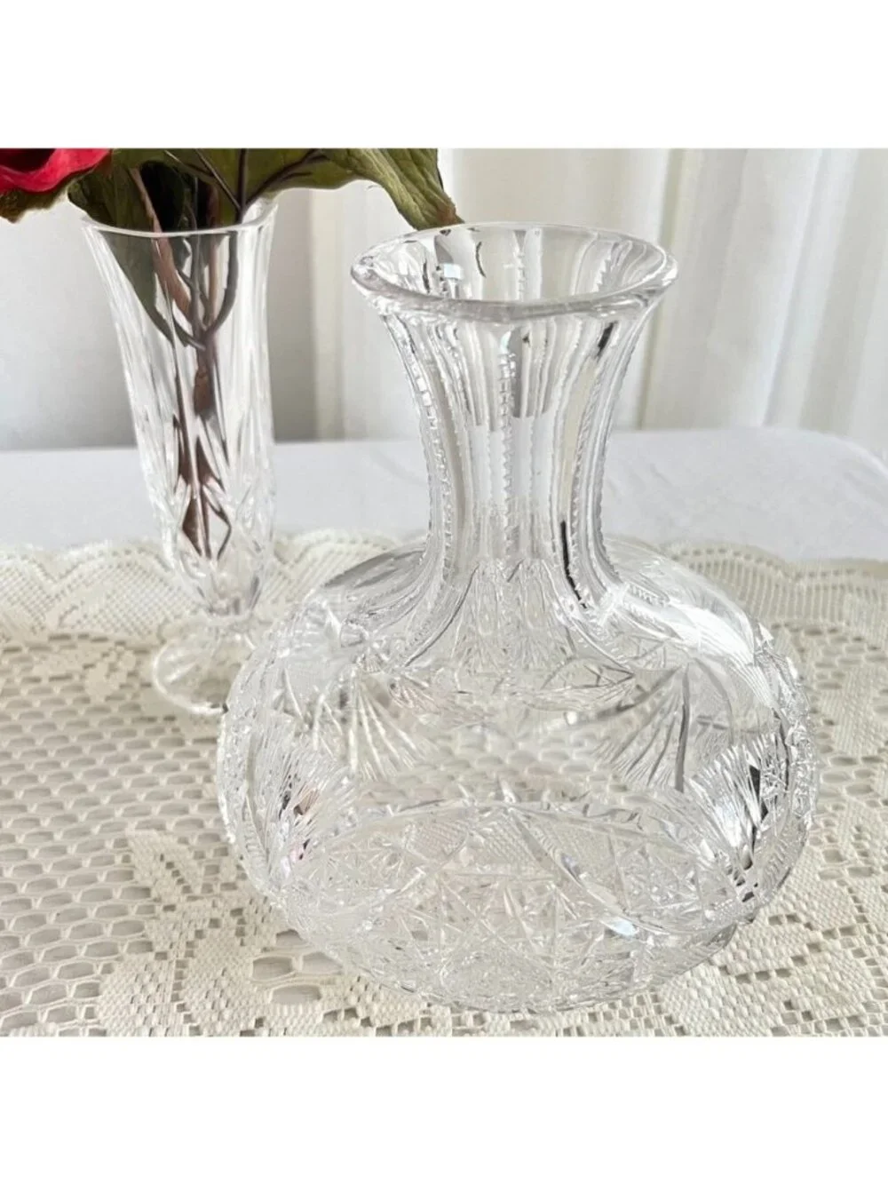 Vintage ABP Cut Glass Decanter Water Carafe Barware American Brilliant Design